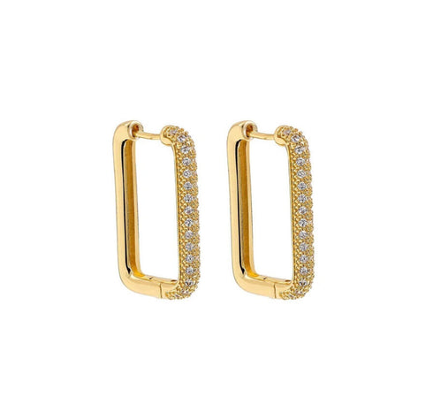 Exquisite Micro Pave 14K Gold Plated Rectangular Cubic Zirconia Hoop Earrings